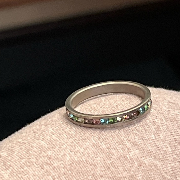 Vintage Jewelry - Sterling + Multi-Color Crystal gems Eternity band